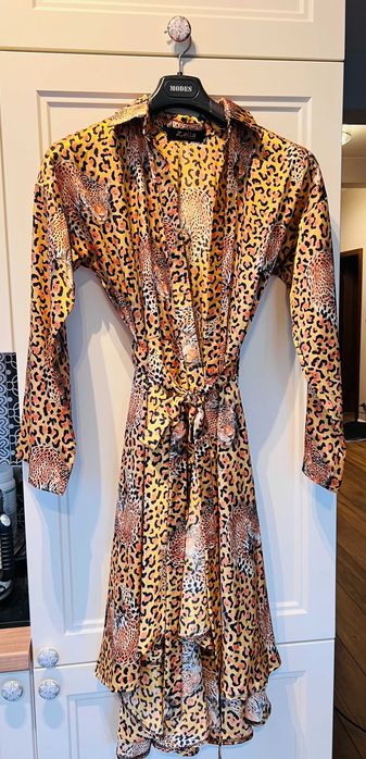 Zalla Sara Zalewska Kimono Kopertowa sukienka midi motyw panterki S 36