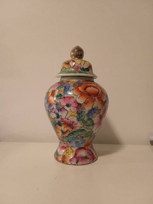Urna/Vaso decorativo em cerâmica pintado a mão, Vintage