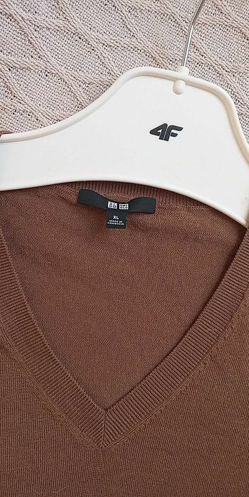 UNIQLO extra fine merino XL męski czekoladowy sweter z wełną