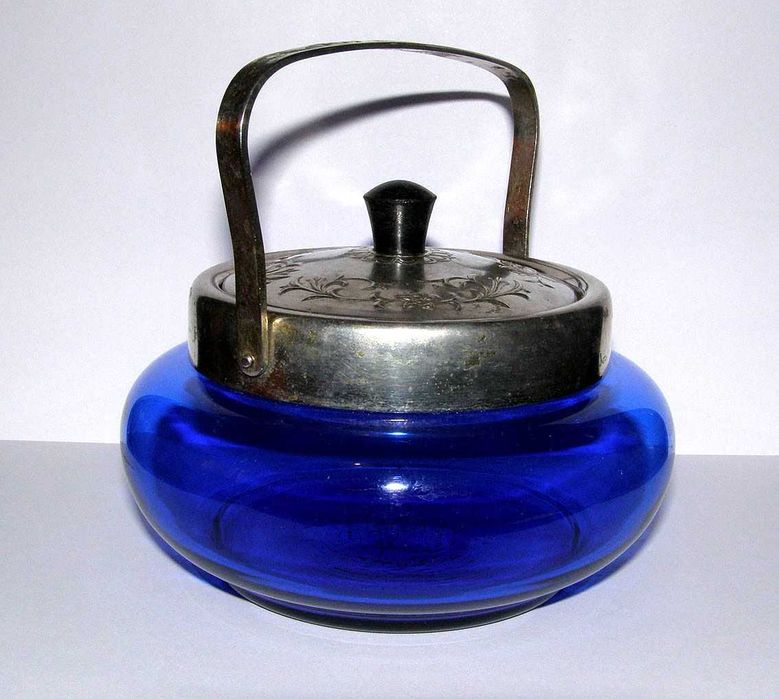 Ваза алюминий, МЗСИ СССР, ручная роспись Вазочка Кобальт синее стекло