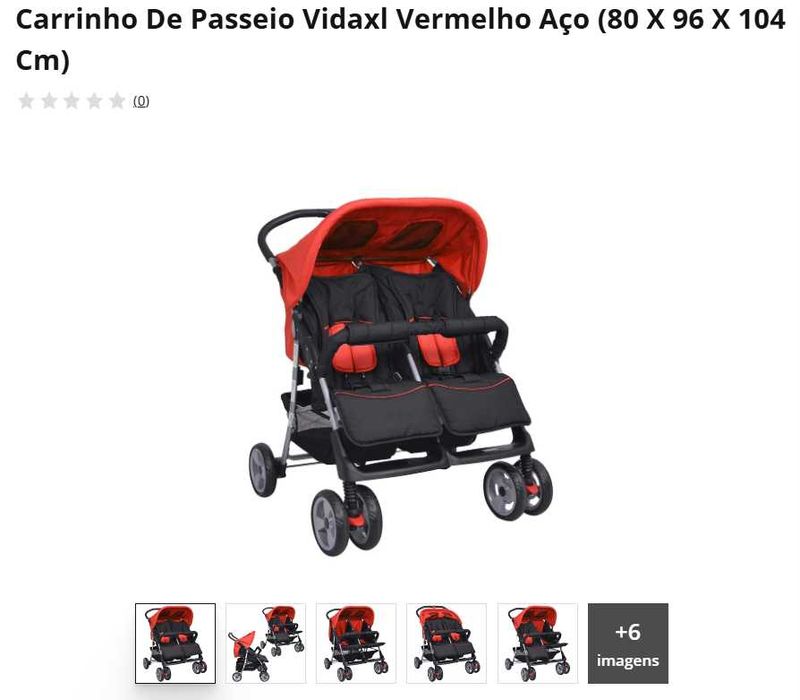 Carrinho de Passeio Gemelar vidaXL Vermelho (Com Caixa Original)