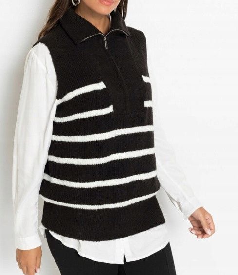 B.P.C kamizelka dzianinowa czarno-biała w paski 40/42.