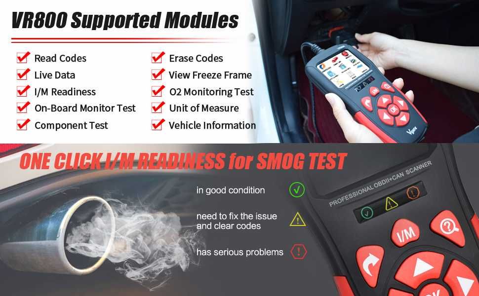 Tester skaner diagnostyczny OBD Vgate VR800 POLSKA WERSJA językowa