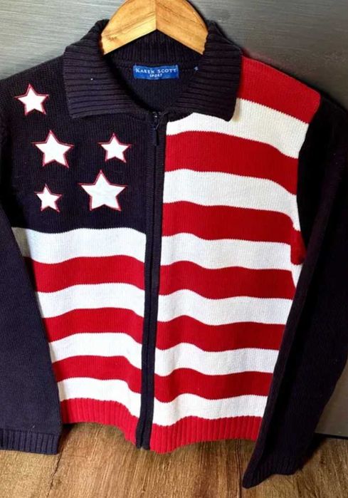 Karen Scott z amerykańską flagą, bawełniany, USA, retro