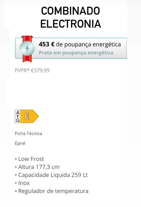 frigorífico combinado electronia, com ampliação garantia 5 anos