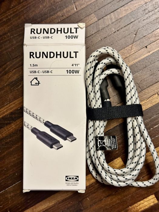 IKEA kabel RUNDHULT USB-C na USB-C czarny/biały 1.5 m/100W iPhone 17