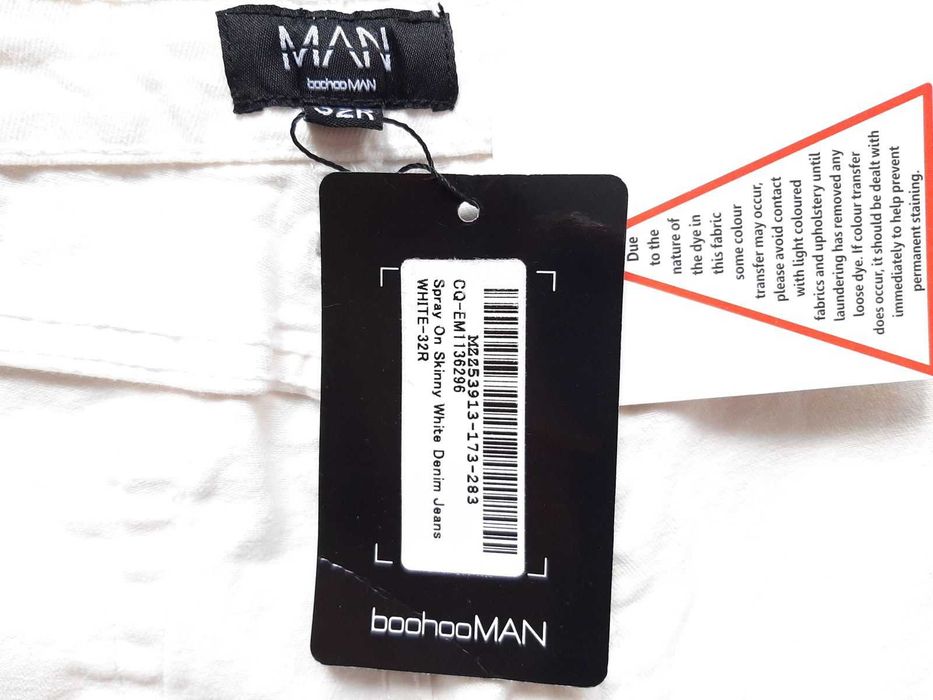 Джинсы белые стрейчевые скинни  boohoo man skinny w32" - w30" , m , s