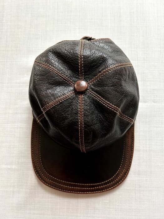 Czapka z daszkiem męska z naturalnej skóry brązowa