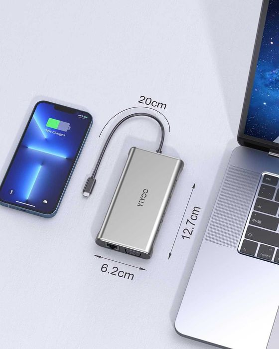 YIYOO Stacja dokująca USB C 10w1 podwójny hub wyświetlacza 4K HDMI+VGA