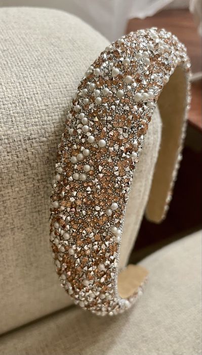 Bandolete com cristais rosa gold e prateados