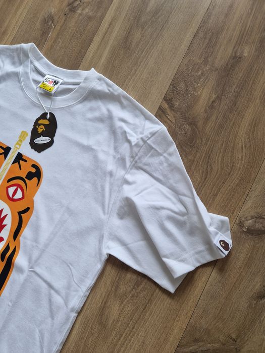 Футболка bape a bathing ape shark tiger біла чоловіча оверсайз