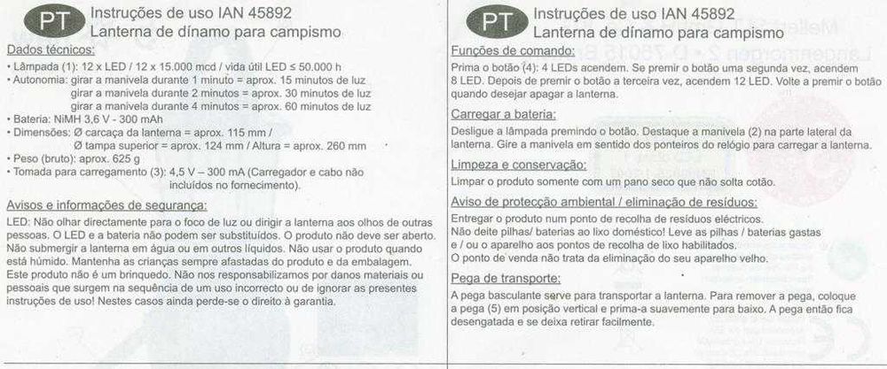 Lanterna 12 LED funciona com dínamo/carregador 3 níveis luz ROCKTRAIL