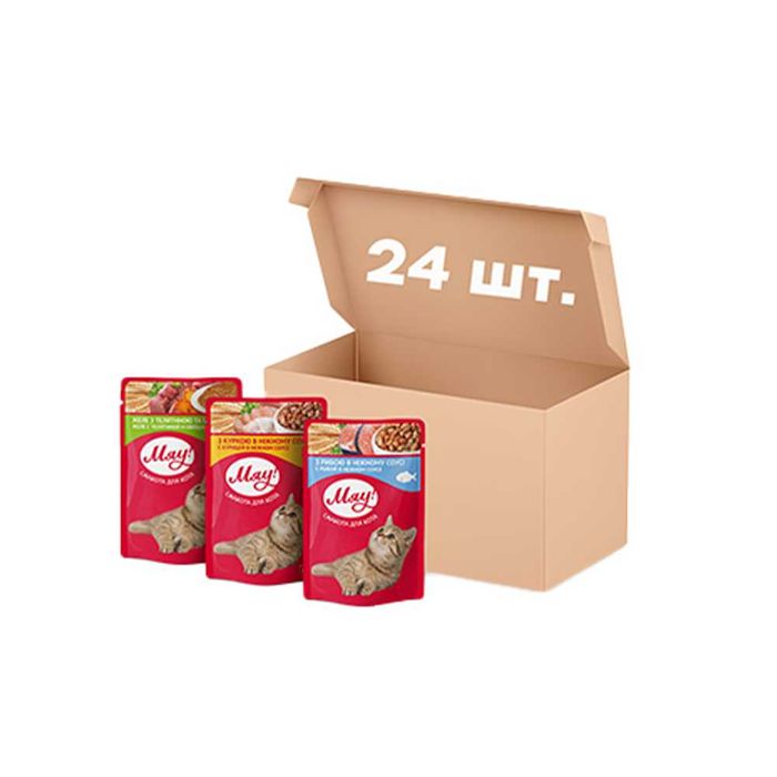 Сухий  та вологий корм для котів Мяу!