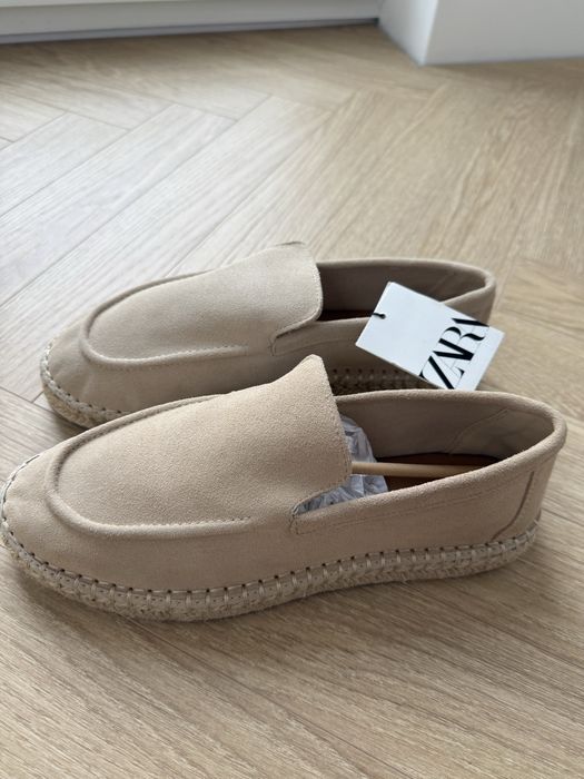 Buty ZARA mokasyny espadryle skóra zamsz rozm 42 beżowe nowe z metką