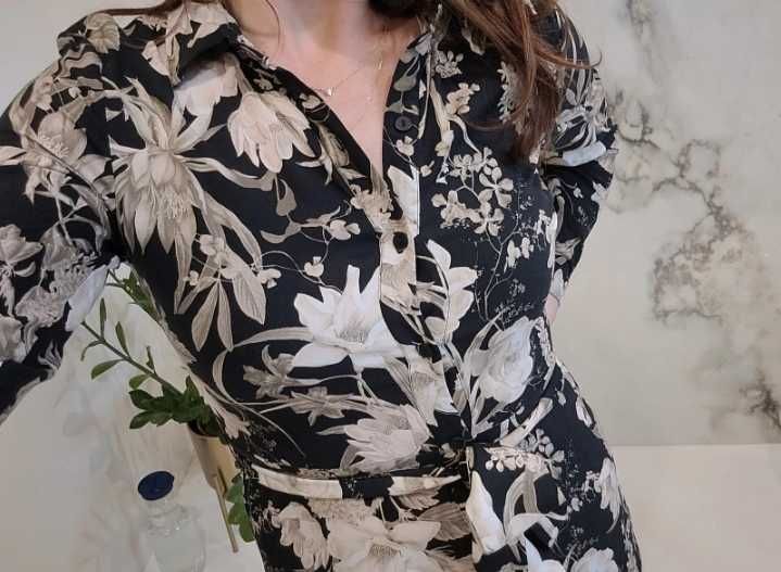 Reserved sliczna dluga sukienka koszulowa w kwiaty wiskoza S