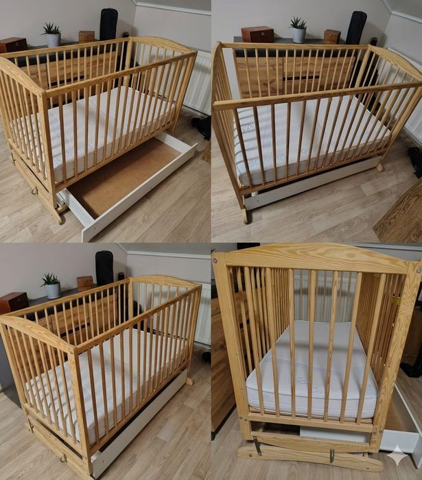 Łóżeczko dziecięce z funkcją kołysania + szuflada