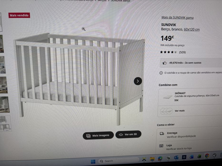 Berço SUNDVIK (ikea) + colchão  + trocador GULLIVER + muda fraldas