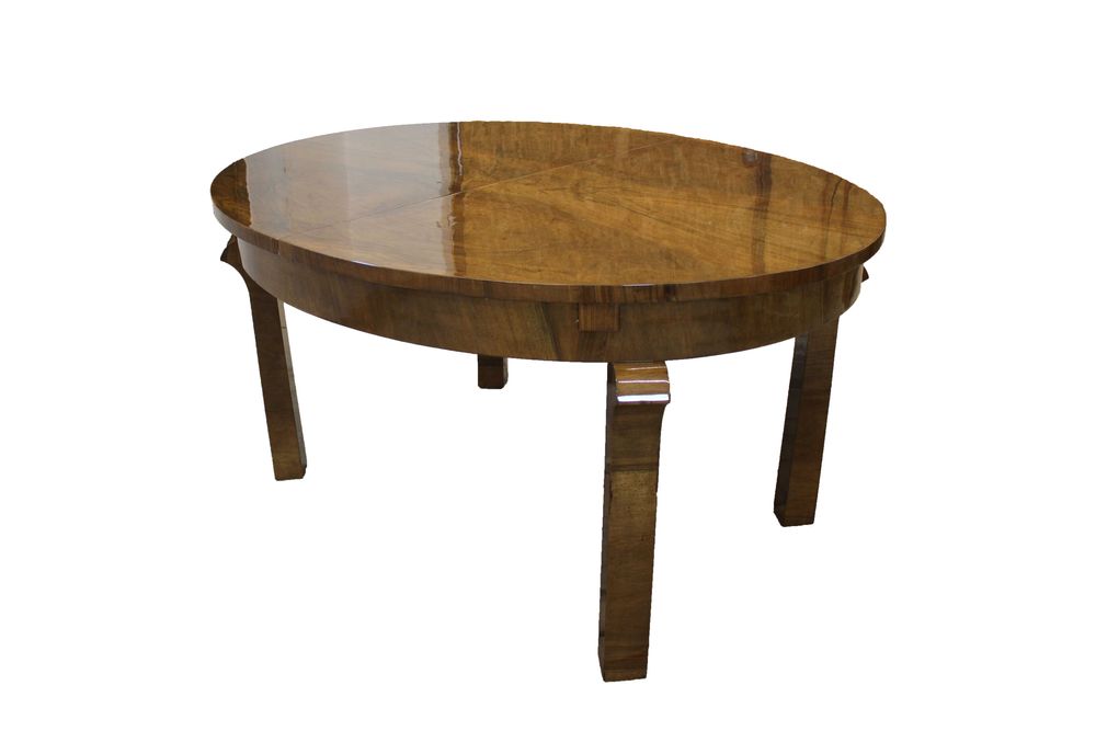 Duży, owalny stół Art - Deco w orzechu po renowacji / antyki / max 245 cm