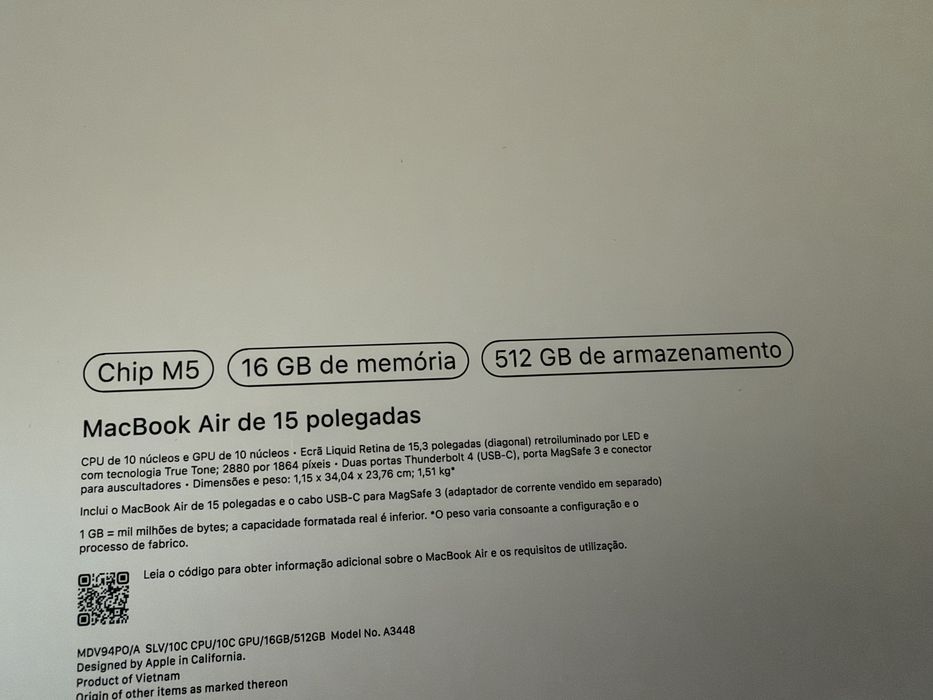 MacBook Air 15 M5 16/512GB NOVO