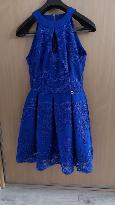 Sukienka mini wieczorowa/na wesele granatowa + półhalka