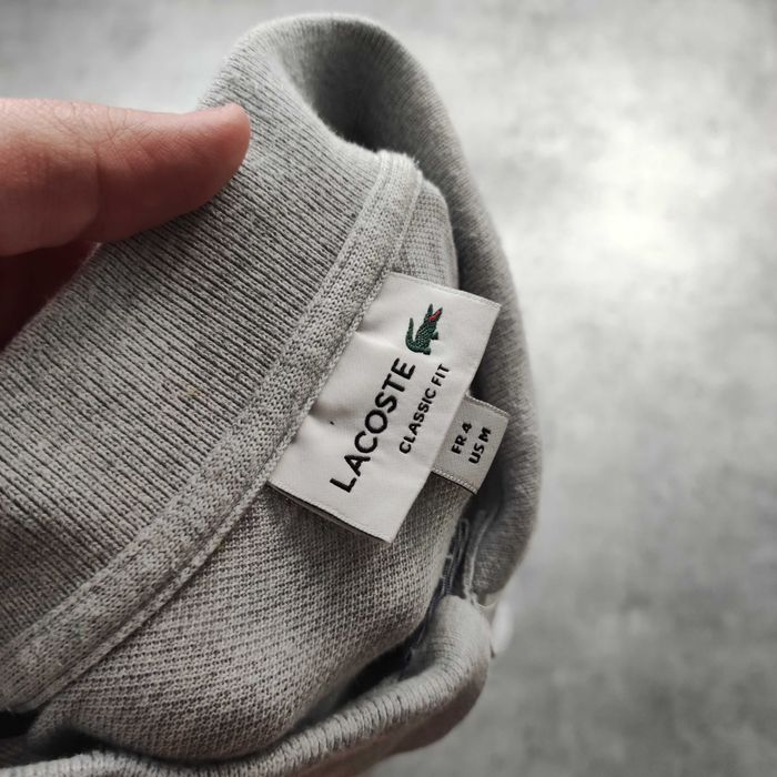 MĘSKA Koszulka Bawełna Elegancka PREMIUM Kieszonka Szara Lacoste Haft