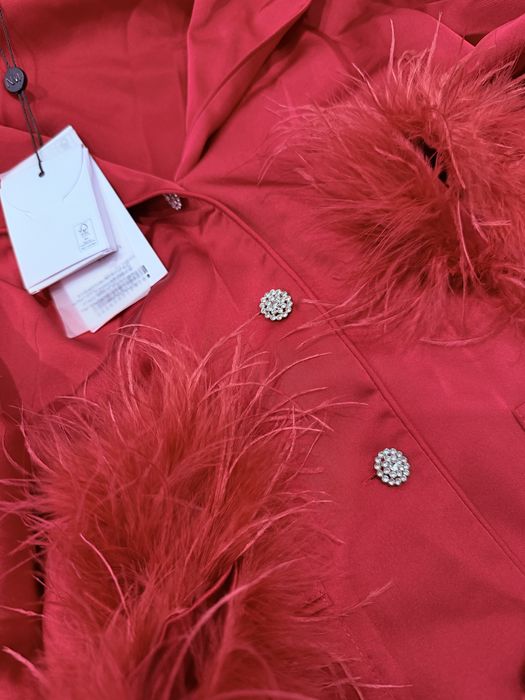 Червона сатинова піжама з пірʼям Nadine Merabi