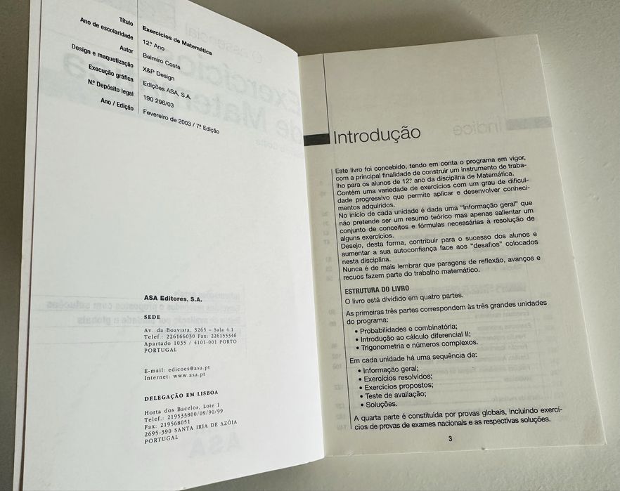 Exercícios de Matemática 12° ano, Edições ASA