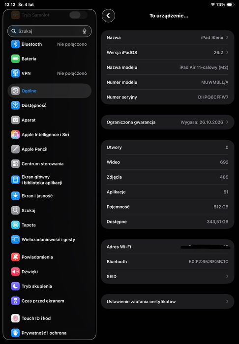 Apple iPad 11 (6 gen) na m2. 512 GB| rysik + klawiatura