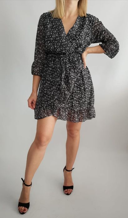 Sukienka z falbanką w drobne kwiatuszki jesień nowa z metką