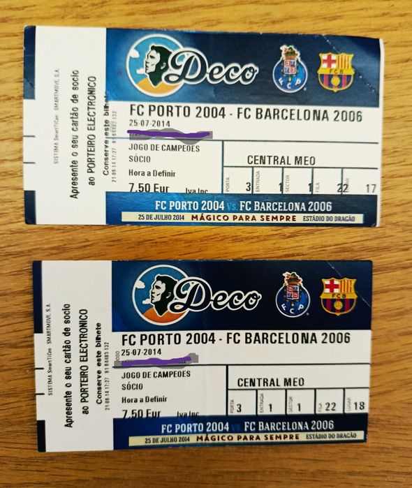 Bilhete F.C.Porto 2004 - Barcelona 2006  - DECO (para colecionadores)