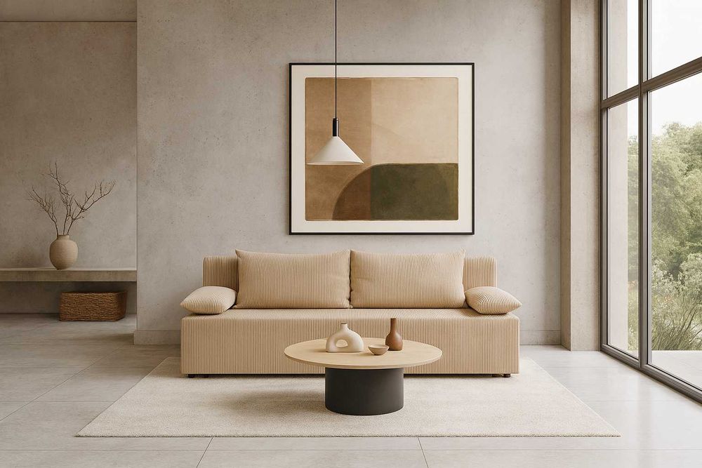 Sofa praktyczna rozkładana z wygodnym pojemnikiem na przechowywanie