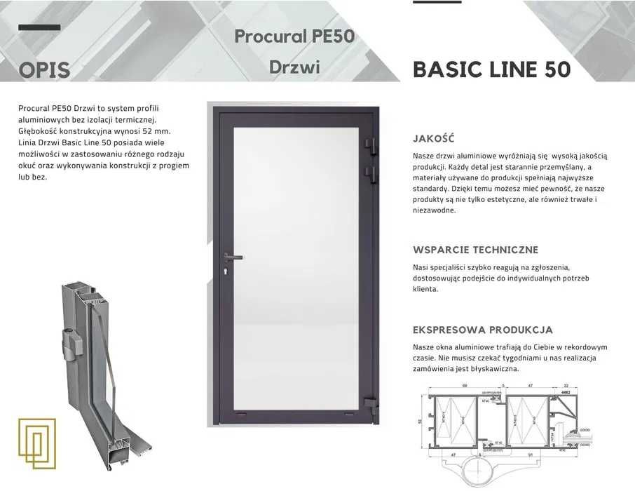 Drzwi aluminiowe przeszklone 1083x2100 jednoskrzydłowe  PRODUCENT