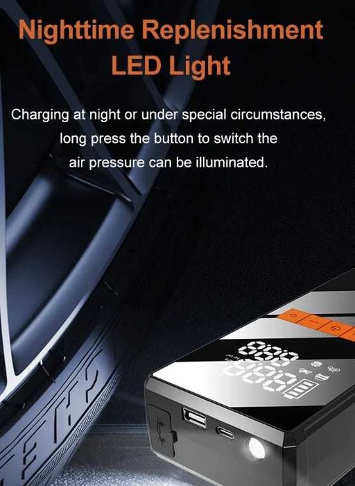 Booster Arrancador  12v 1200A, Bomba de AR, Lanterna, PowerBank, Bolsa