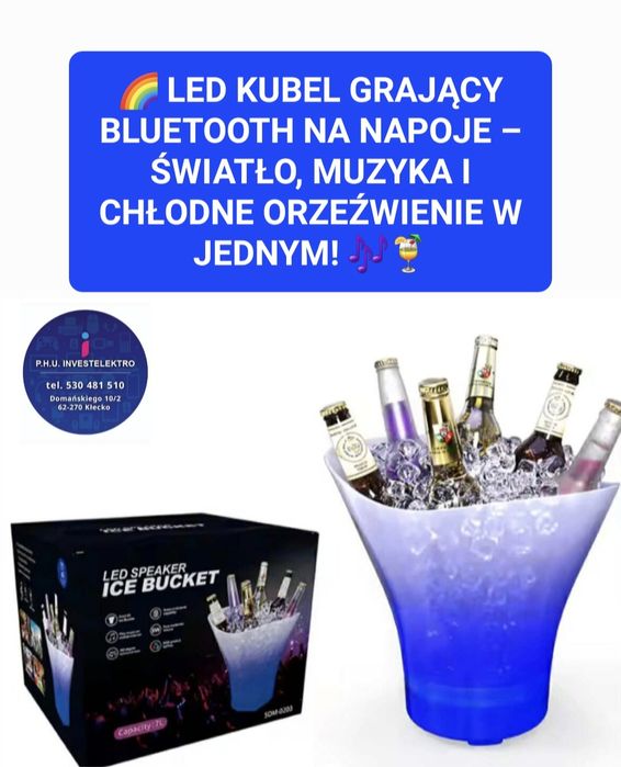 Wiaderko chłodzące z efektem wow! Głośnik Bluetooth i podświetlenie