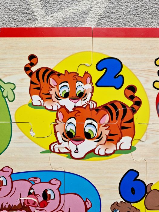 Piękne duże drewniane puzzle edukacyjne 60x90 cm cyfry liczenie