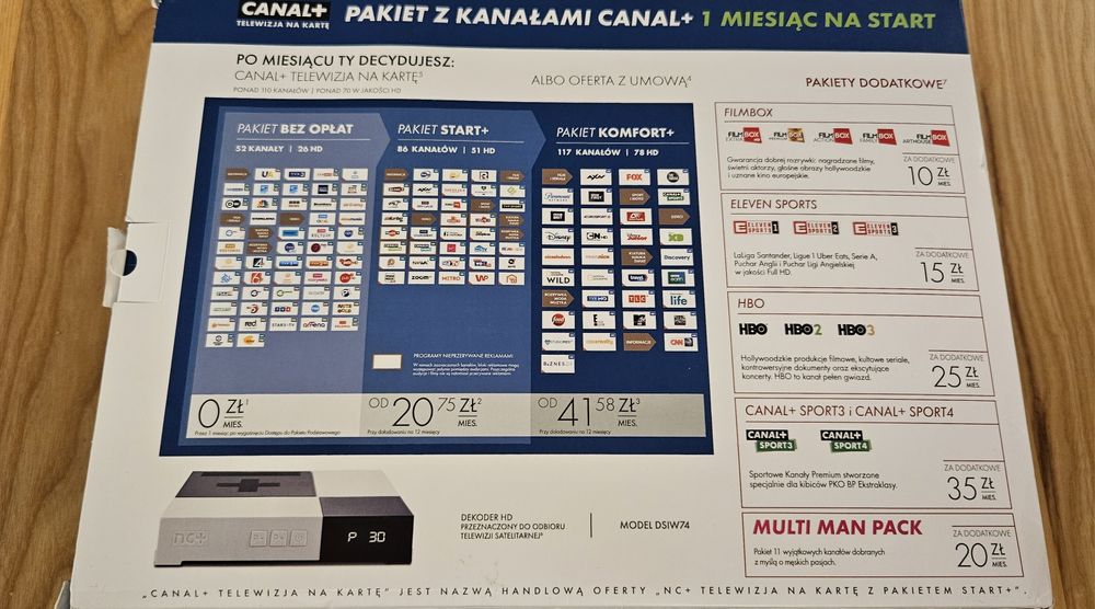 Dekoder canal + telewizja na kartę