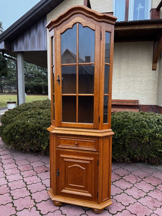 Witryna styl dębowa narożna kredens regał półki rogówka szafka komoda