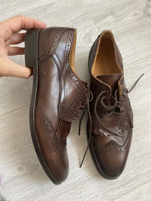 Okafordki loafwrsy zara skóra skórzane 40 brązowe frędzle
