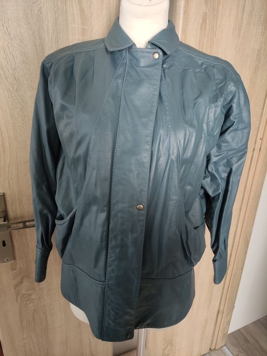 Kurtka skórzana - skóra naturalna Vintage Niebieska w rozm 44 /46 /48