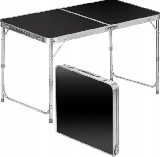 Stół Turystyczny Kempingowy Składany Regulowany Aluminiowy Czarny 120X60Cm