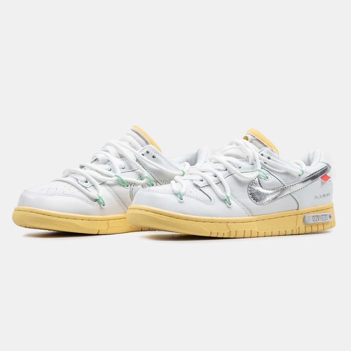 Кросівки Nike SB Dunk Low x OFF-White Silver Swoosh premium | Кроссовки Найк жіночі