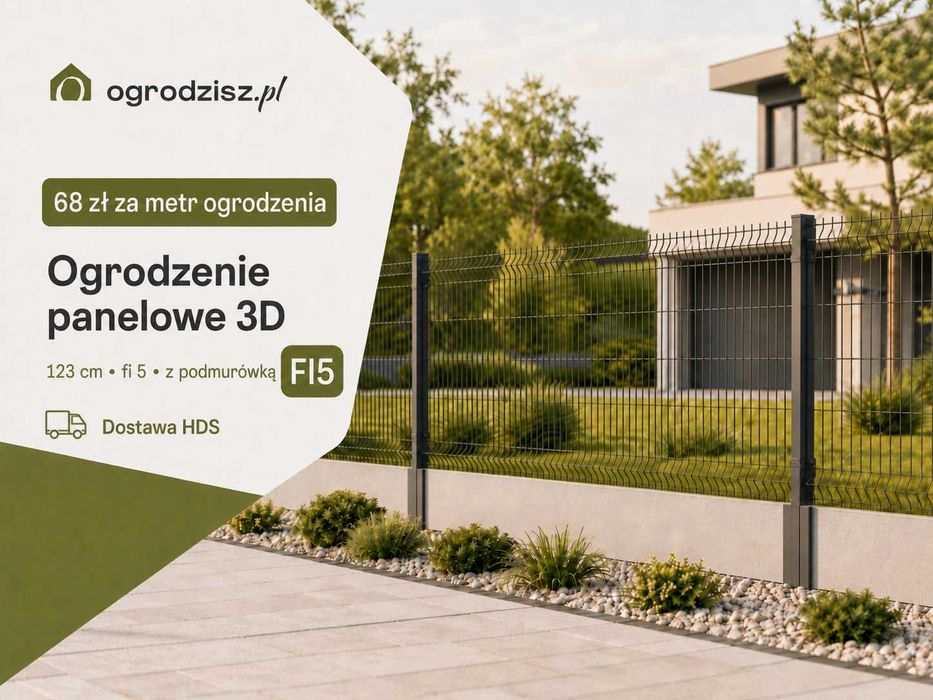 Ogrodzenie panelowe 123 cm fi5 + Podmurówka - ZESTAW GOTOWY DO MONTAŻU
