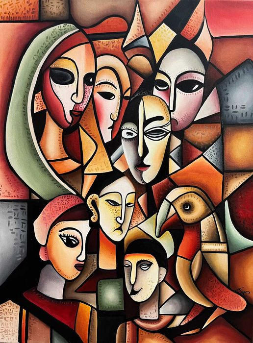 Obraz olejny kubizm – unikalne dzieło sztuki, ręcznie malowane 60x80