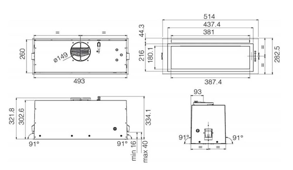 Витяжка вбудована Elica LANE B BL MAT/A/52 Вытяжка встраиваемая 900м3