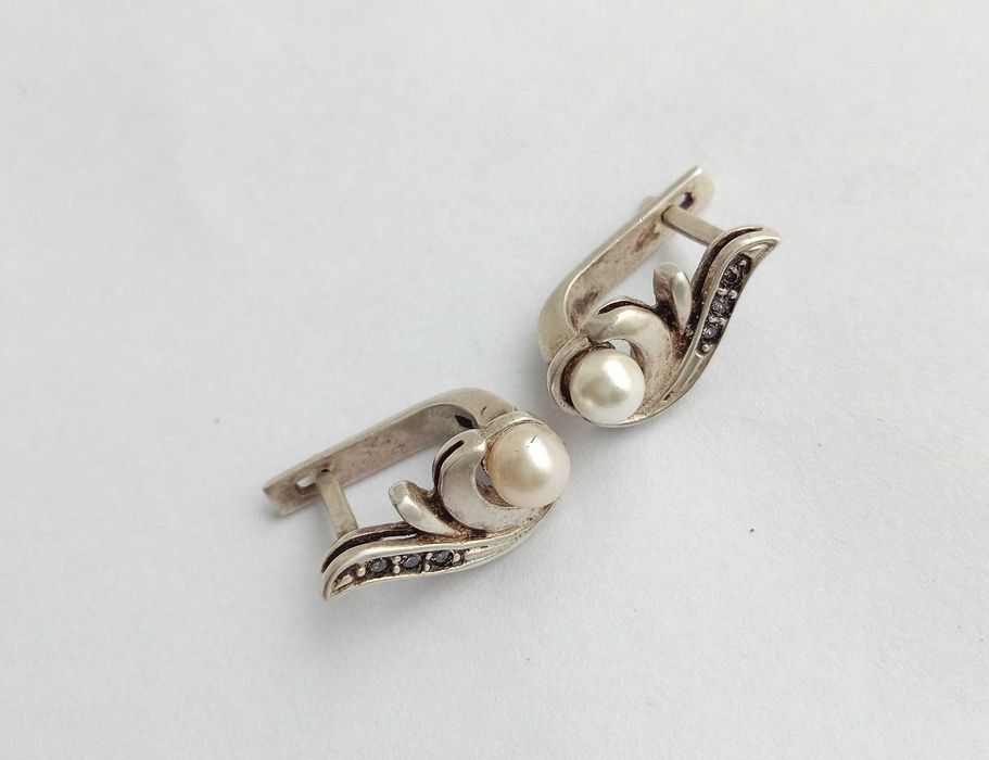 Сережки серьги срібло 925 проба. Перлинки (жемчужини)