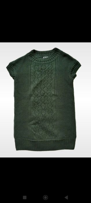 Gap długi sweter zielony krótki rękaw wełna jak nowy XS