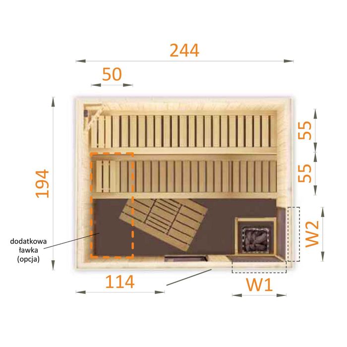 Przestronna Fińska Sauna Do Domu 244x194 - nr. 2520W2