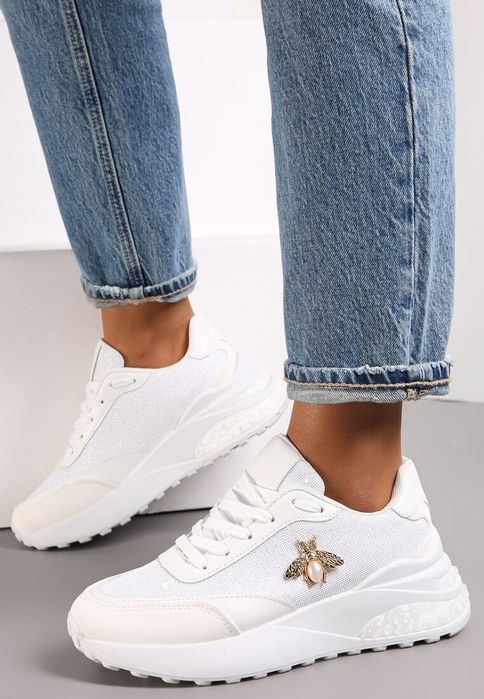 Nowe przepiękne sneakersy ze złotym owadem białe lekkie rozmiar 38