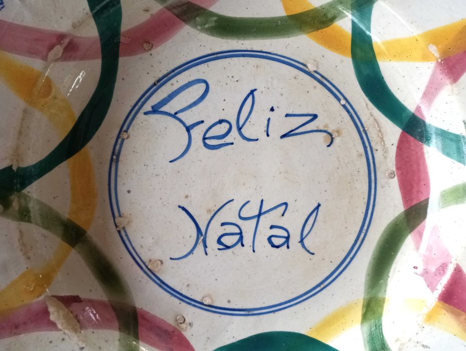 Antigo prato grande Feliz Natal em faiança Portuguesa 32 cm séc XIX/XX