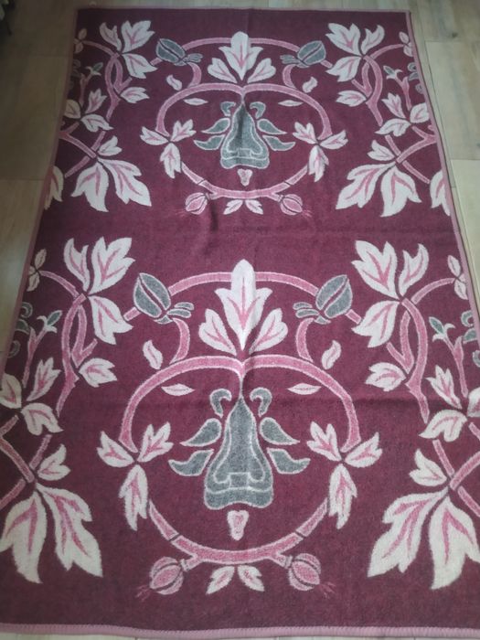 Koc wełniany PRL peerelowski vintage retro kwiaty 135x220 lata 90